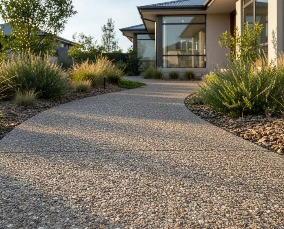 Exposed aggregate pea gravel concrete finish
