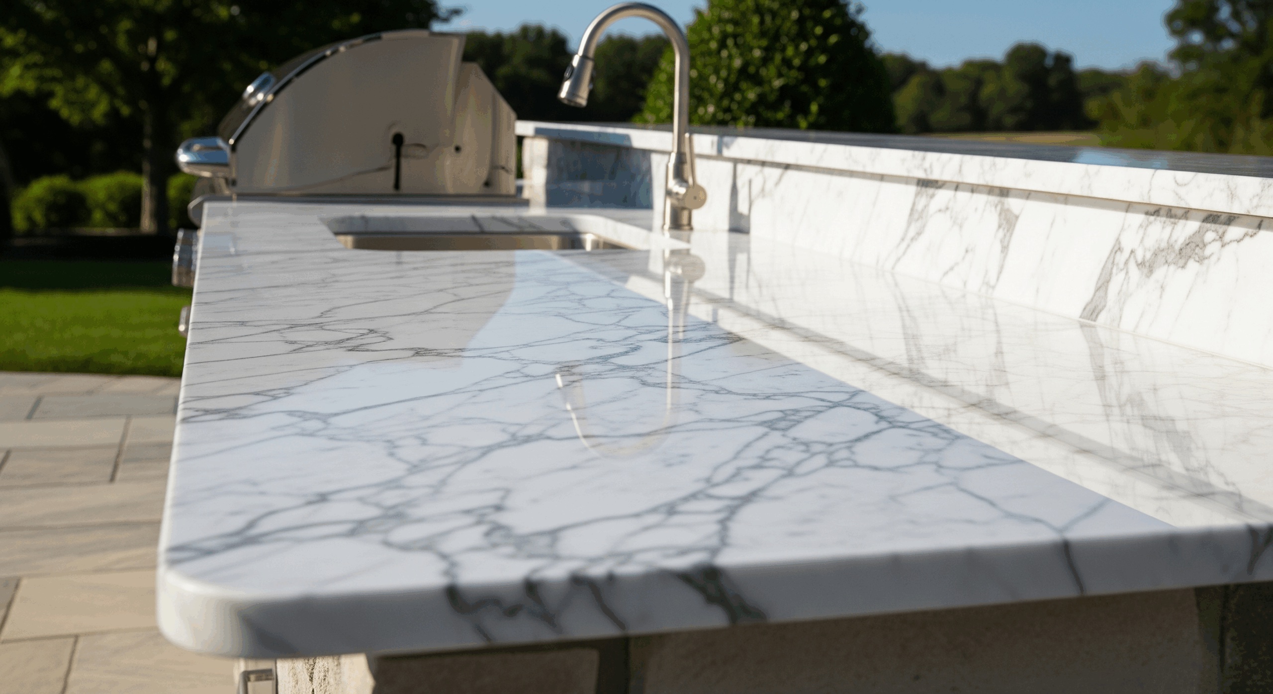 Marble countertops for outdoor kitchens